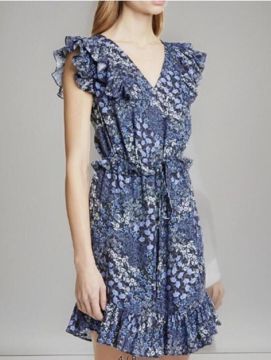 Rebecca Taylor Dresses & Skirts - Rebecca Taylor Ava Floral Ruffle Dress Blue Silk | Size 4 Summer Festival